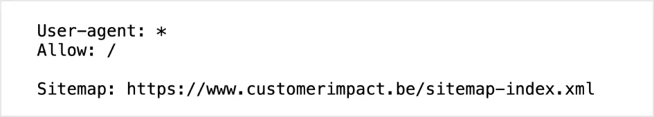 The robots.txt file of customerimpact.be: one rule that allows every crawler, plus the sitemap line