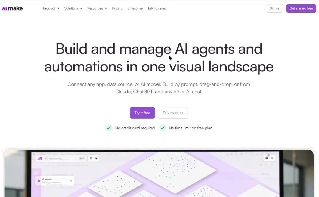 Make homepage presenting its visual automation platform