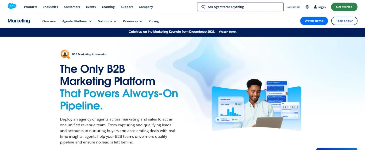 Salesforce Account Engagement product page presenting B2B marketing automation