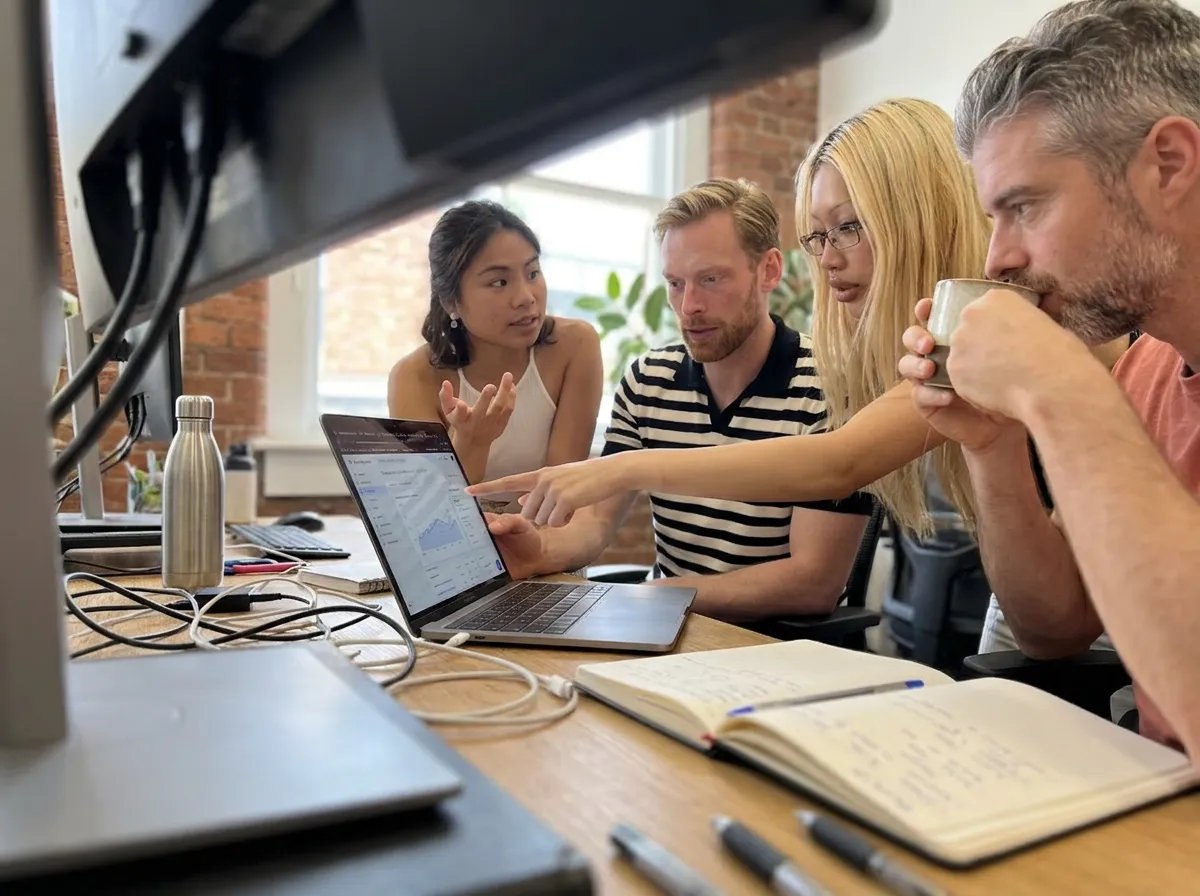Collega’s die samen naar data op een laptop kijken